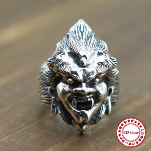 S925 sterling silver mens open ring personalized classic retro fashion series carved Pluto shape send lovers gift