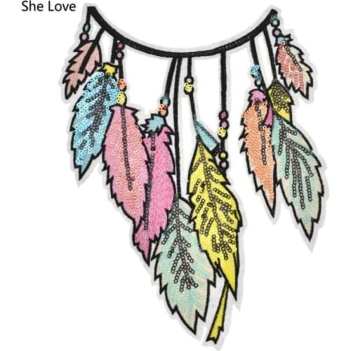 Chzimade Color Feather Leaves Patch Coat Jacket Jeans Decoration Motifs Applique