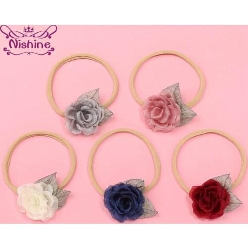 Nishine Fashion Artificial Flower Elastic Nylon Hairband Cute Handmade Floral Infant Headband DIY Party Decoration Birthday Gift