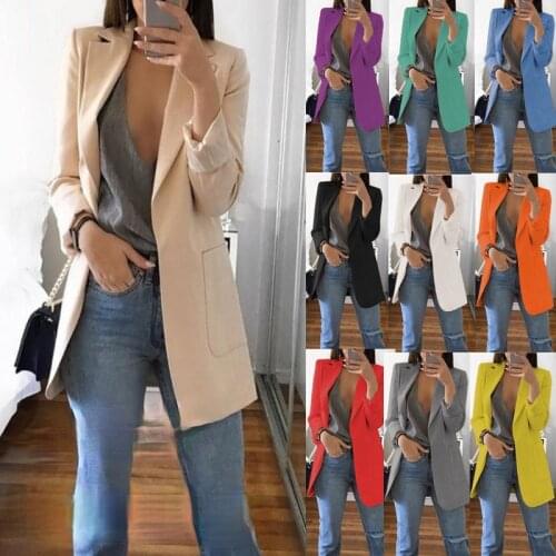 2021 Autumn Fashion Casual Slim 21 Colors Womens Long Female Open Stitch Outwear Slim Coats Office Lady Suit Jacket S-5XL