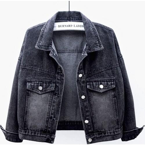 Autumn Fashion Pocket Denim Jacket Coat Women Chaqueta Mujer Vintage Black Blue Outwear Big size Loose Short Jeans Jacket Female