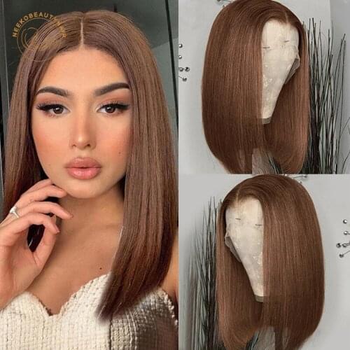 Light Brown Bob Lace Front Wig 13X4 Colored Human Hair Pre-plucked Lace Frontal Wigs Ginger Burgundy Short Bob Wigs Closure Wigs