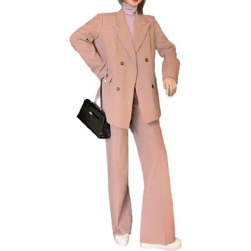 PERHAPS U Women Casual Loose Corduroy Suit Set Solid Color Corduroy Blazer & Wide Leg Pant T3023