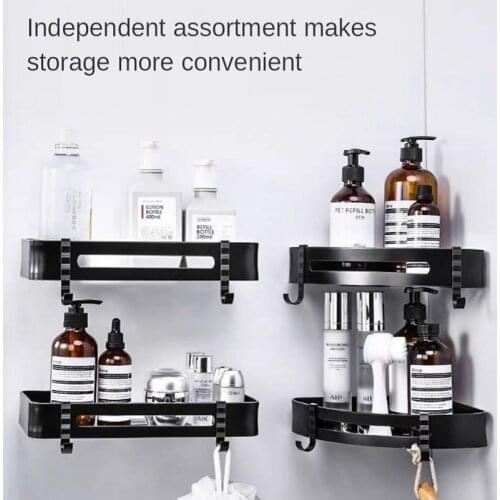 3 Layers Bathroom Shelf Organizer Shower Storage Rack Black Corner Shelves Wall Mounted Aluminum Punch Free Kitchen Corner Stand