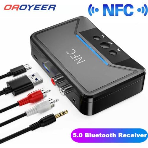 3.5mm NFC Bluetooth 5.0 Receiver Adapter RCA AUX Audio Adapter Wireless Bluetooth Adapter for Car TV Speaker Receiver with Mic