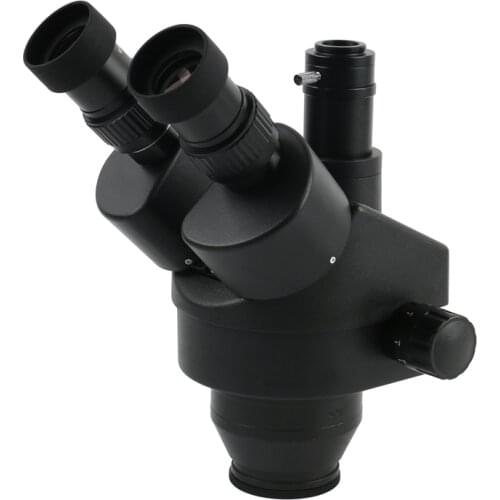 Industrial Trinocular Stereo Microscope Head Microscope Continuous Zoom 7-45X Auxiliary Lens