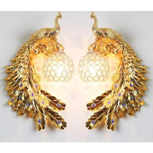 Nordic Luxury LED Wall Lamps for Living Room Decor Peacock Lampshade Wall Light Bedroom Bedside Kitchen Indoor Wall Sconce Lamp