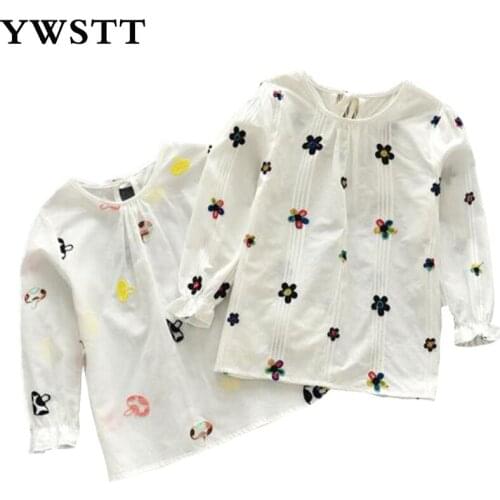 Girls Embroidered Shirt 2019 New Girl Cotton Top Children Design Kids Soft Cotton T shirts Long sleeve T shirt for girls Clothes