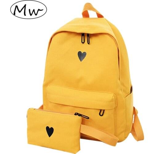 Moon Wood Womens Yellow Backpack Canvas Printed Heart Backpack Korean Style Students Travel Bag Girl School Bag Laptop Backpack