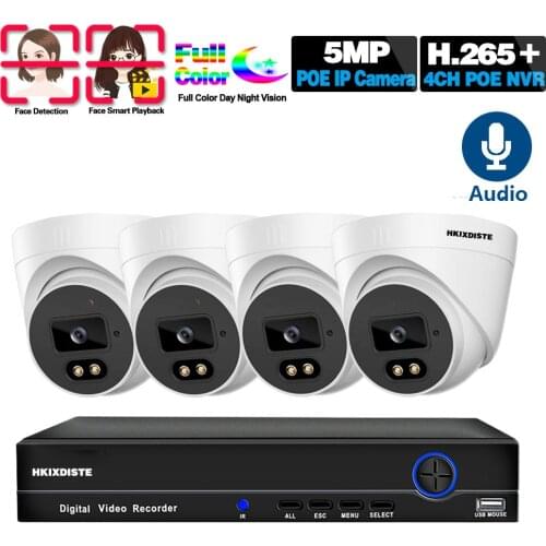 H.265 4CH 5MP POE NVR Kit CCTV Camera Security System Kit Ai Audio Video Surveillance Set HD IP Monitoring Camera System Kit 5mp