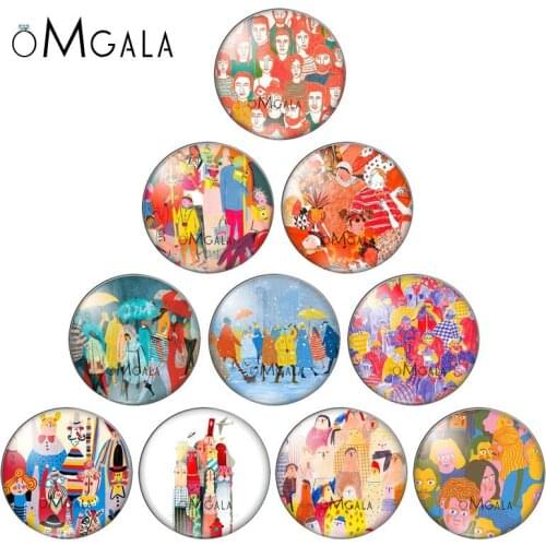 Crowd art illustration 10pcs mix 8mm/10mm/12mm/16mm/18mm/25mm Round photo glass cabochon demo flat back Making findings