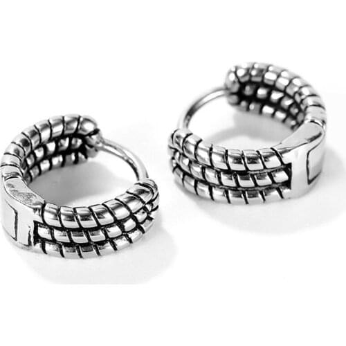 Stainless Steel Vintage Punk Rock Round Hoop Earrings Jewelry Rope Men Hoop Earrings Jewellery Gift For Him