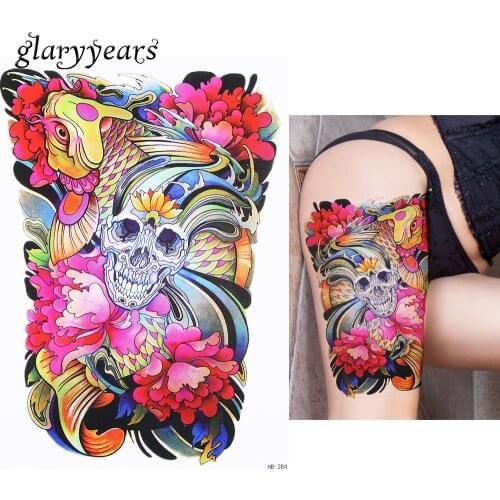 2019 1pc Waterproof Temporary for Women Men Body Art Tatoo HB284 Skull Bone Fish Carp Flower Tattoo Pattern Sticker Design Decal