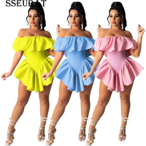 SSEURAT Women Ruffles Patchwork Off Shoulder Butterfly Sleeve Irregular Mini Dress for Sexy Party Outfits