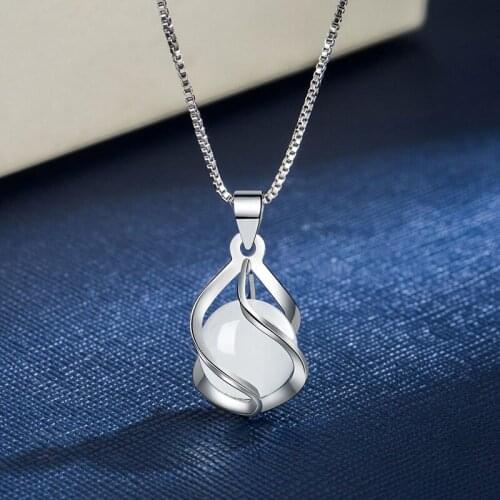 KOFSAC Elegant Necklace Silver Color Jewelry Cute Crystal White Geometric Pendant Girl Valentines Day Accessories Gifts Joyas