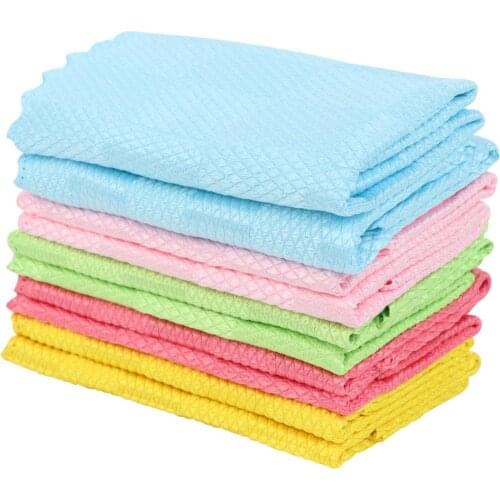 10Pcs Microfiber Dishwashing Cloth Fish Scale Grid Glass Cleaning Cloth Kitchen Water Absorbent Cloth Cleaning Cloth