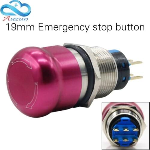 19 mm abrupt stop button switch 2 no2 nc waterproof button to stop rotating high quality stainless steel