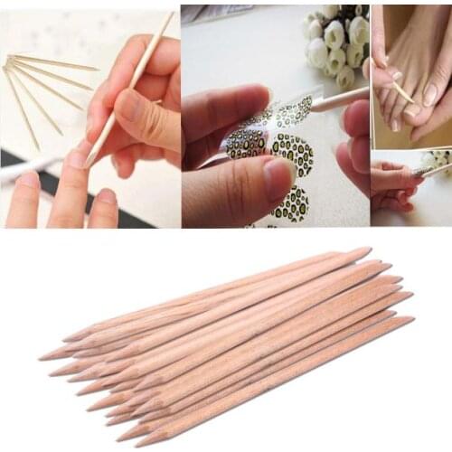 20PCS Nail Art Orange Wood Stick Cuticle Pusher Remover Pedicure Manicure Tool Double Ended Orange Weed Stick for Manicure Nail