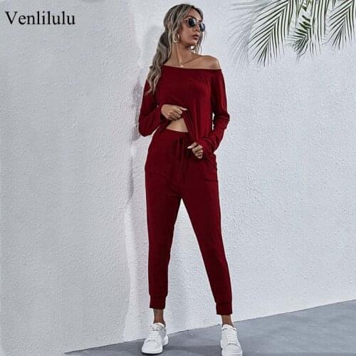 2021 Spring Two Piece Set Women One Shoulder Sweat Suit Female Casual Tracksuits for Women 2 Piece Sets Outfits Long Sleeve