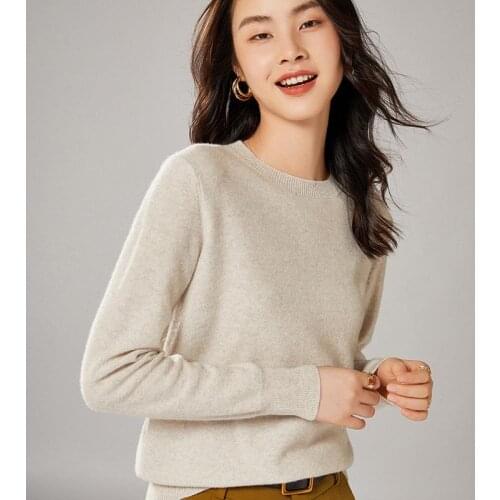 2021 woman winter 100% Cashmere sweaters knitted Pullovers jumper Warm Female O-neck blouse Beige long sleeve clothing