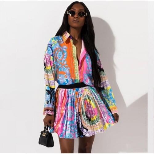 African Clothes For Women 2 Piece Set Blouse Shirt Tops And Pleated Mini Skirts Set Fashion Dashiki Bazin Riche Africa Clothing