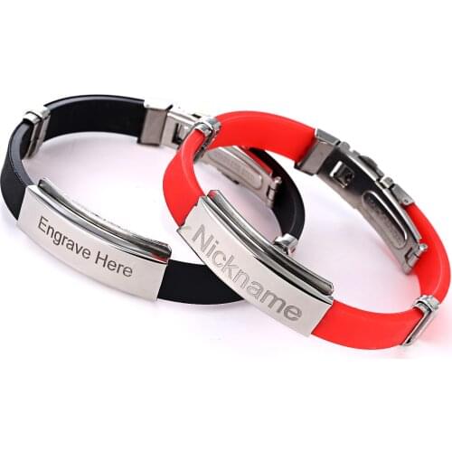 Rinhoo Personalized Bracelet Custom Engraved Name Couple Bracelet Stainless Steel Black Red Wristband Bangle Jewelry Gift