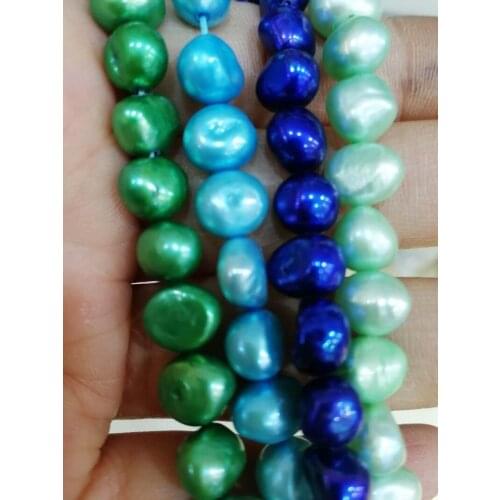 Loose beads freshwater pearl green/blue baroque 7-9mm 15" for DIY jewelry making FPPJ wholesale beads nature