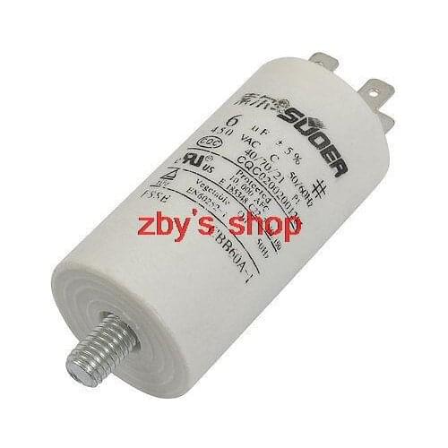 CBB60A-1 AC 450V 6uF 8mm Thread Cylinder Non Polar Polypropylene Film Motor Capacitor