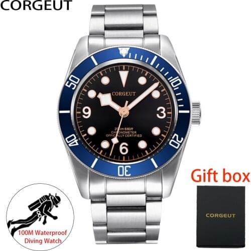 Relogio Masculino CORGEUT New Sport Diving Watch Mens Watches Top Brand Luxury Full Steel Mechanical Watches 100m Waterproof Men