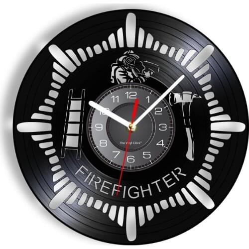 Firefighting Artwork Modern Design Wall Clock For Fire Protection Station Fireman Home Decor Timepieces Vinyl Record Album Watch
