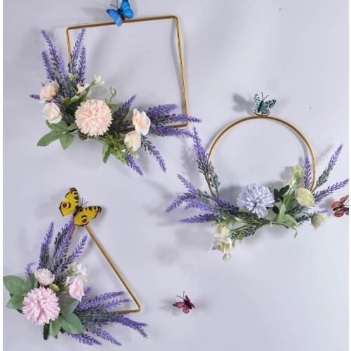 INS Nordic Geometric Metal Sun Flower Simulation Wreath Home Floral Decor Wedding Banquet Aerial Wreath Charm