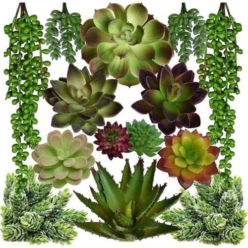 14pcs Fake Plants Faux Artificial Succulents Imitated Succulents Photo Props DIY Supplies Plant Wall Accessories