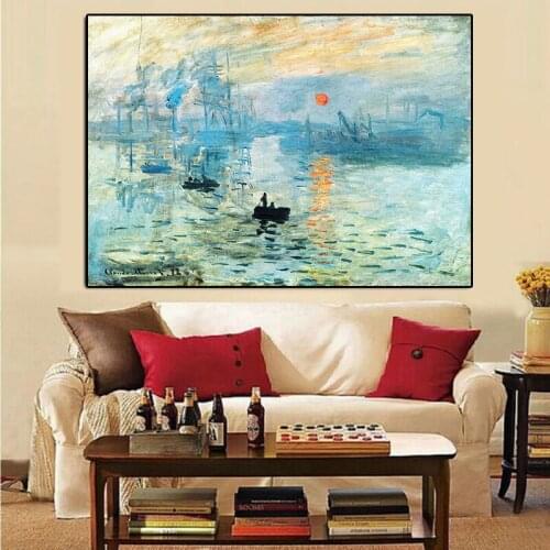 Claude Monet Impression Sunrise Famous Landscape Oil Painting on Canvas Art Poster Print Wall Pictures Cuadros Para El Hogar