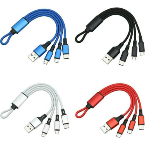 Short Nylon 3 in 1 USB Cable For iPhone Huawei Portable Keychain Micro Type C Usb Charging Wire For Samsung S10 Xiaomi Redmi LG