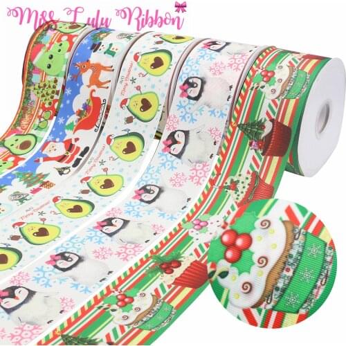 16mm-75mm Christmas Gift Snowman Reindeer Cartoon Printed Grosgrain/Foe Ribbon DIY Festival Hair Bowknots 50yards/roll