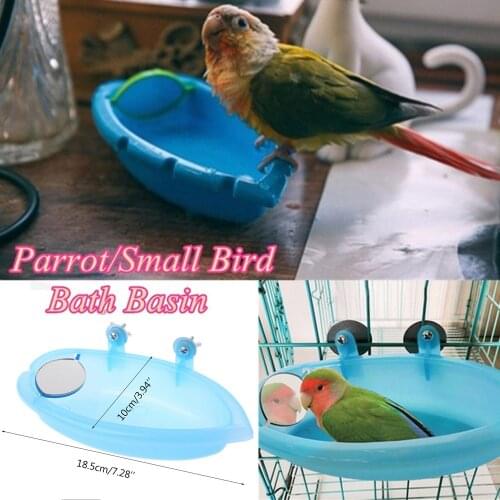Small Bird Water Bath Tub For Pet Bird Cage Hanging Bowl Parrots Parakeet Birdbath Blue Bath Bins