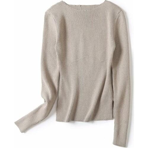 MESTTRAF Women 2021 Fashion Solid Color Stretch Slim Knitted Sweater Vintage Long Sleeve Hem Slit Pullovers Streetwear