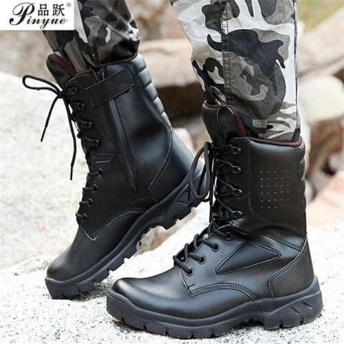 Men Tactical Military Boots Mens Casual Shoes Leather SWAT Army Boot Motorcycle Ankle Combat Boots Black Botas Militares Hombre