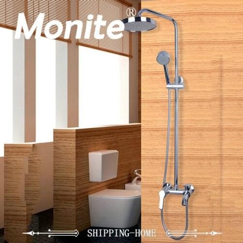MONITE Wall Installation Chrome Thermostatic Mixer 8" Rain Shower Faucet Set w/ Hand Sprayer Shower Faucets
