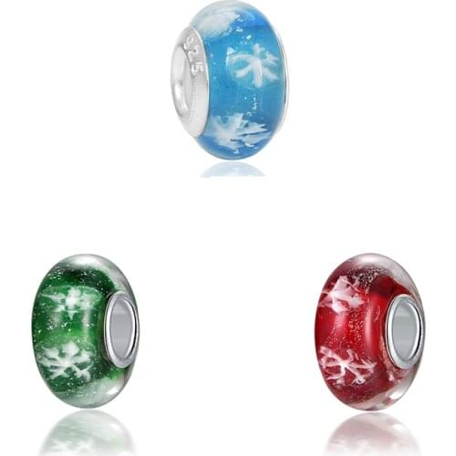 New Free Shipping European Murano Glass Bead Aolly Charm Snowflake Winter Beads Fit Original Bracelets DIY Women Jewelry