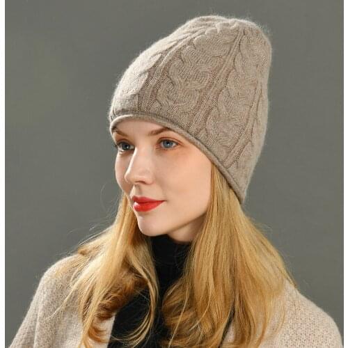 New Cashmere Beanies Winter Double layer Warm knitted Hat Solid Color Bonnet Wholesale