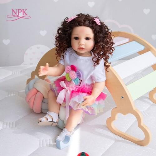 NPK 55CM reborn baby toddler pincess Original full body soft silicone flexible soft touch curly hair fashion girl doll Xmas Gift