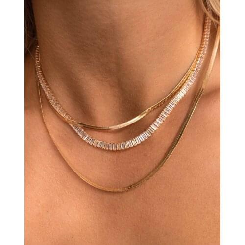 High End Hand Polished Green Clear Red Black Rectangle Band Choker Necklace Stainless Steel Necklace Waterproof Jewelry