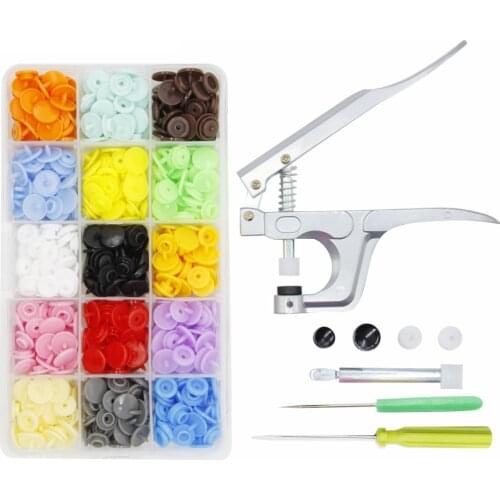 1Set Metal Press Pliers Tools Used for T3 T5 T8 Kam Button Fastener Snap Pliers+150 Set T5 Plastic Resin Press Stud Cloth Diaper