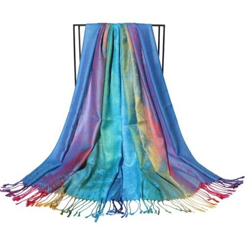 Rainbow Scarf Women Colorful Gradient Jacquard Cotton Scarf Lady National Styles Shawl Winter Echarpe Scarves Pashmina Poncho