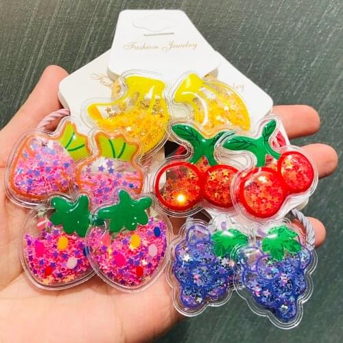 2Pcs/set Shiny Fruit Cherry Hair Accessories Children Rubber Bands Scrunchies Elastic Hair Bands Girls Headband Decorations Ties