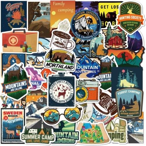 80 Pcs Outdoor Adventure Climbing Sticker Anime on Laptop Bicycle Helmet Computer Suitcase Hiking Camping Travel Stickers Decals