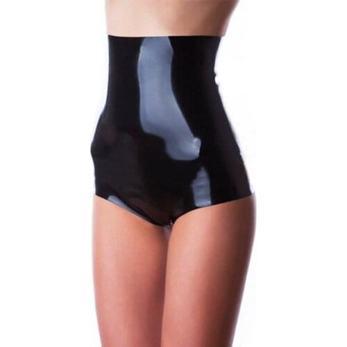 New sexy lingerie exotic handmade women female black high wasit latex slim briefs shorts underwear cekc zentai uniform fetish