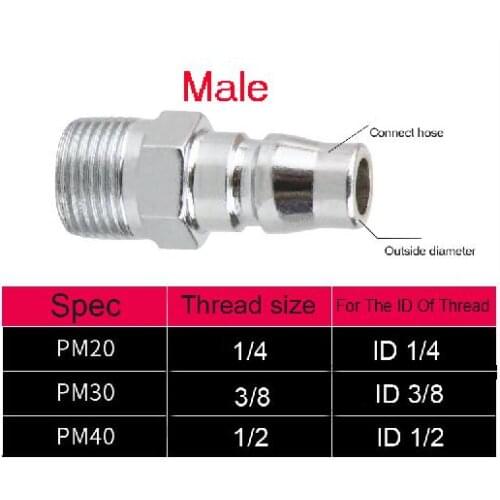 2PCS Air Pneumatic 1/4" 3/8" 1/2" Thread size PM 20 PM 30 PM 40 Male connector Quick Coupling Adapter Pipe Fittings