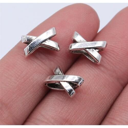 WYSIWYG 20pcs 7x10mm Antique Silver Color X Shape Big Hole Beads For Jewelry Making DIY Jewelry Findings